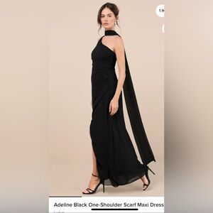 Adeline Black One Shoulder Scarf Maxi Dress